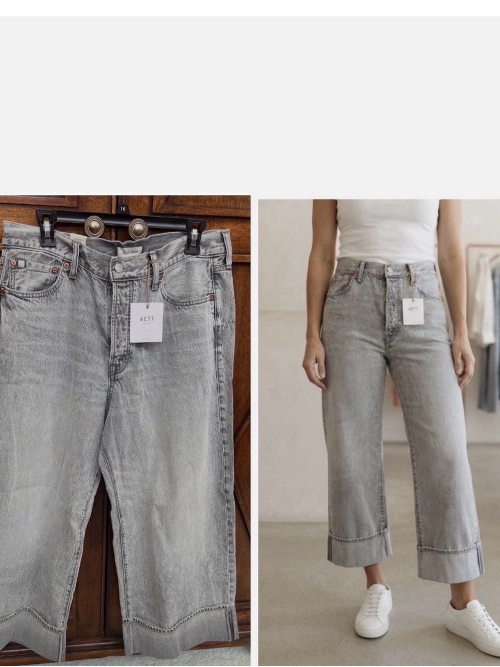 American Eagle Outfitters Gray Cropped Wide-Leg Jeans